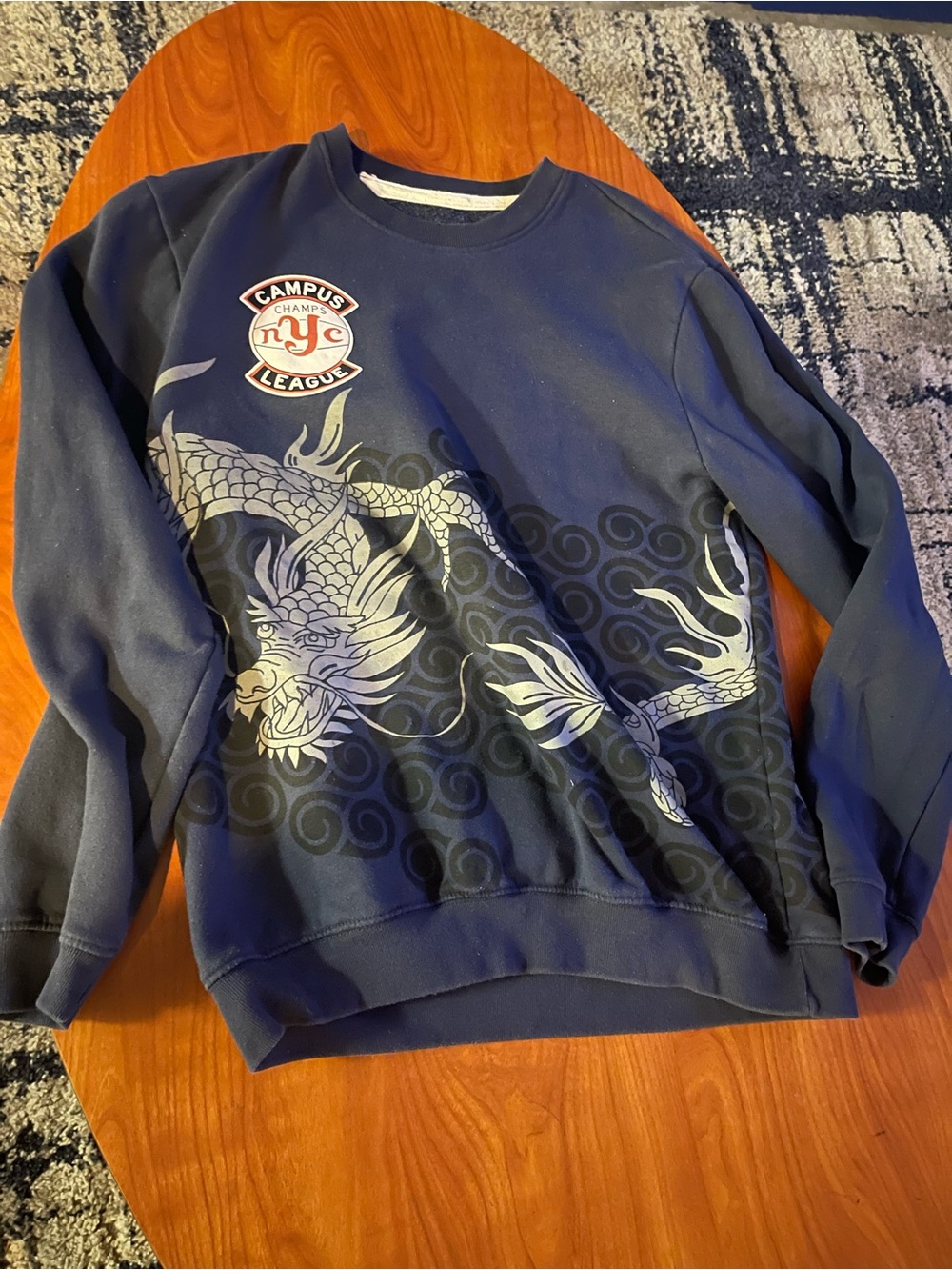 Navy Dragon Print Crewneck Sweater